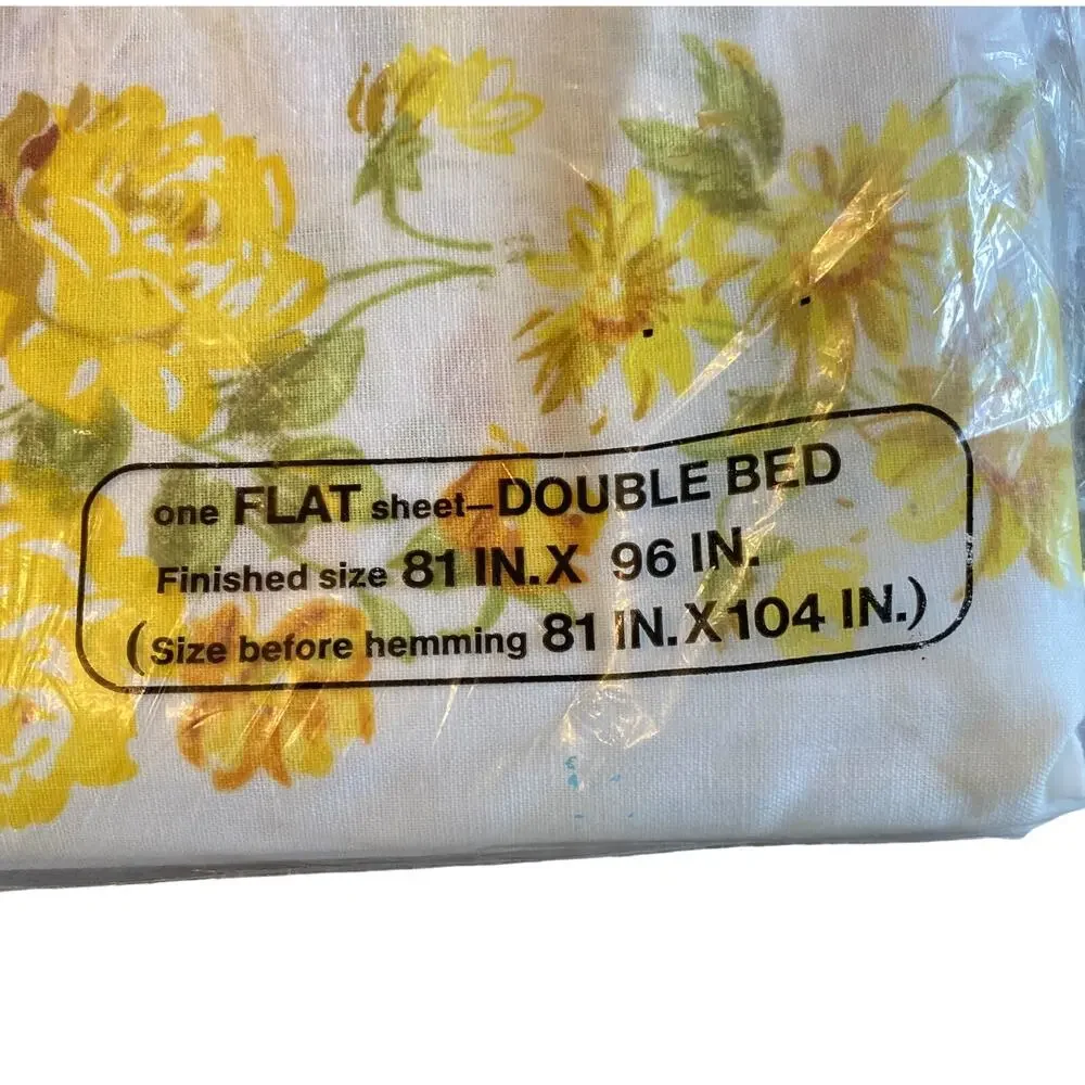 Vintage JC Penney Fashion Manor Muslin Yellow Floral Flat Sheet Full NOS NIP